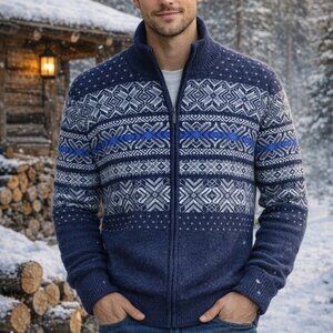 Enzo Mantovani Wool Blend Heritage Cottagecore Fair Isle Cardigan Sweater, Large